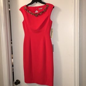 Eliza J Red Cocktail Dress with Jeweled Collar